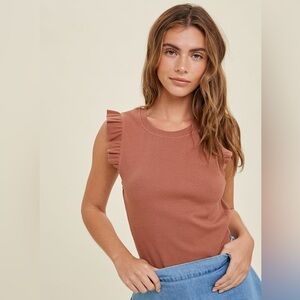 Mine neutral caramel ruffled detail sleeveless top Medium